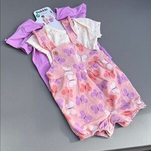 🍄18m Pekkle Pink and Purple Butterfly Baby Romper Set organic cotton NWT